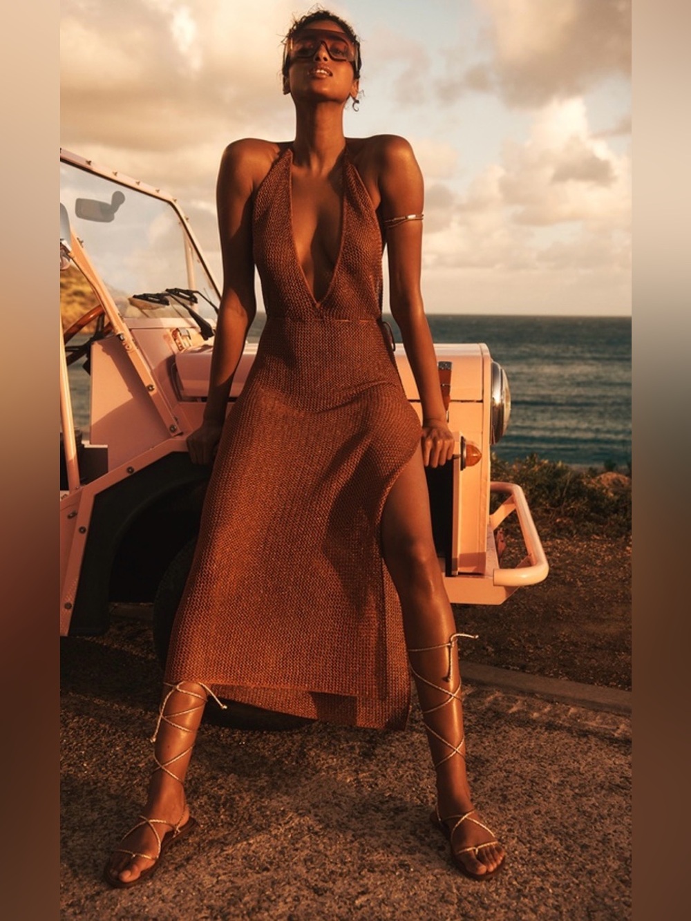 Victoria’s Secret Swim Beachwear Crochet Metallic Plunge Dress Burnt Orange